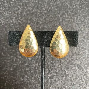 Vintage Gold Tone Hammered Drop Earrings